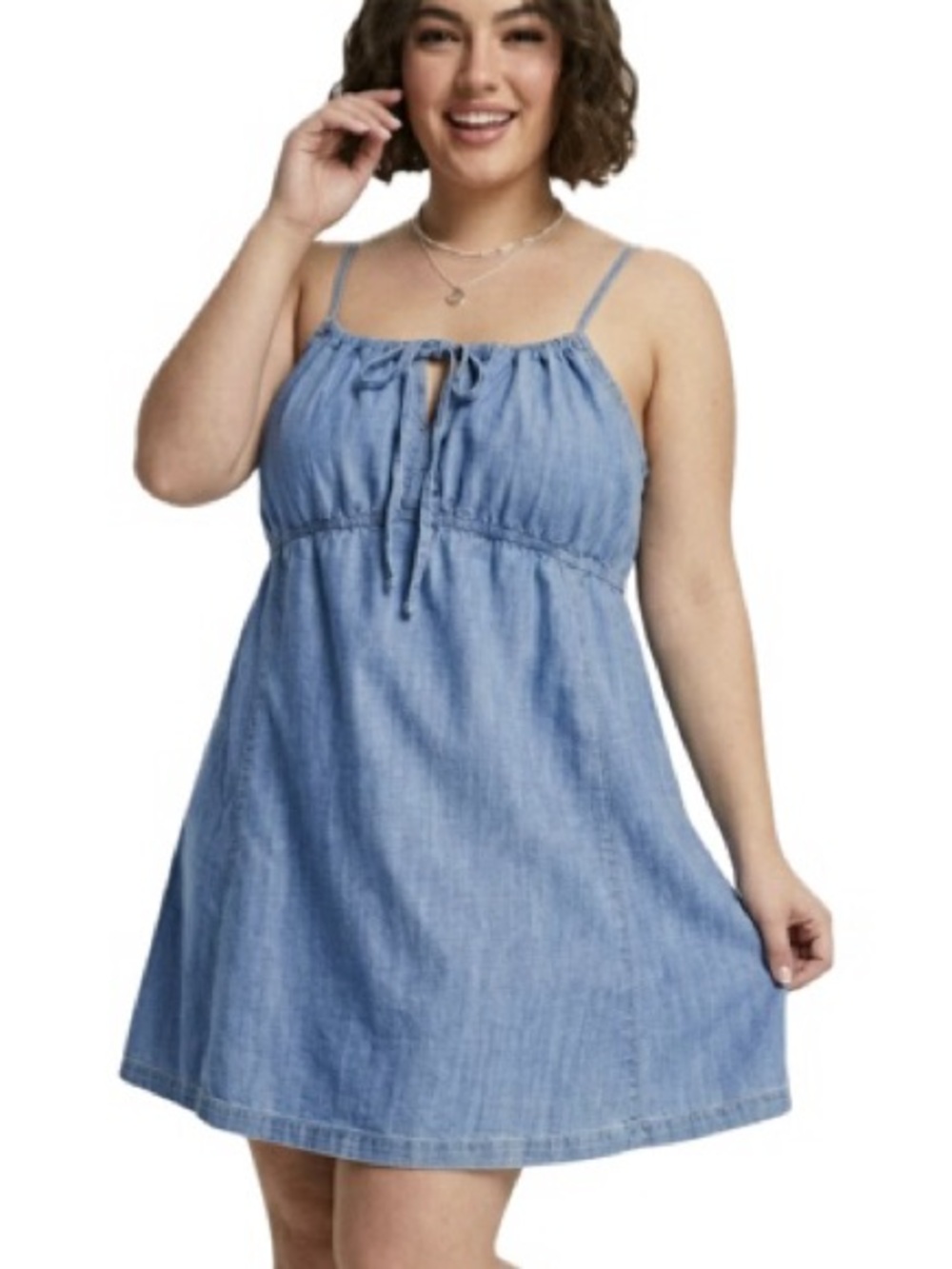 Topshop Chambray Denim Babydoll Sundress Size 14 Spaghetti Strap Mini Dress